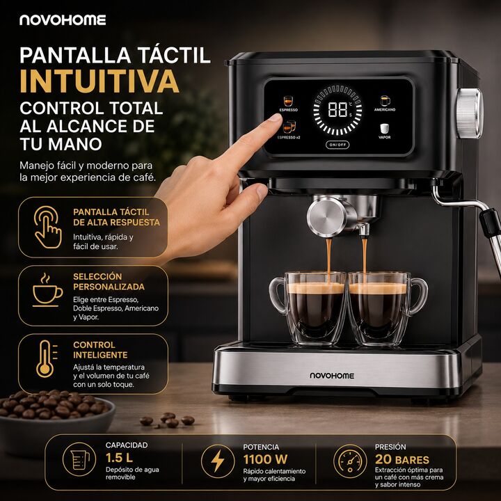 Cafetera Expresso 3 en 1 C/vaporizador Novohome 1.5l 20 Bar - Vista 2
