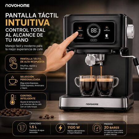 Cafetera Expresso 3 en 1 C/vaporizador Novohome 1.5l 20 Bar 