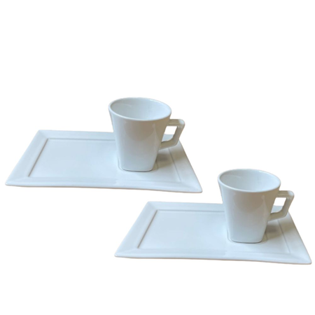 Rectangular Blanco - Set X2 Tazas De Te Con Plato 200 Cc