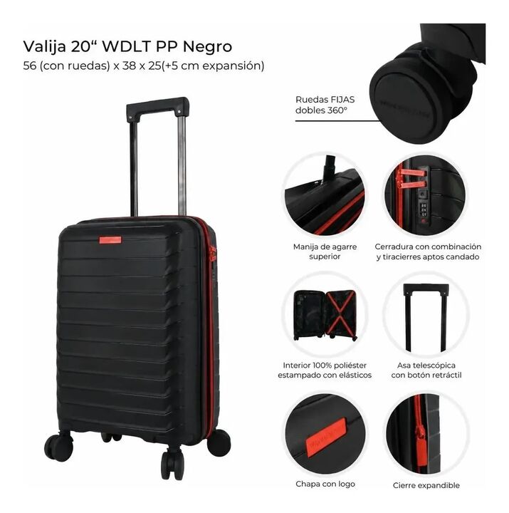 Valija Wanderlust 20 Pulgadas Expandible Negro Y Rojo 48065 - Vista 7