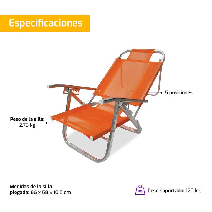 Reposera Silla Playera Plegable Botafogo Copacabana - Vista 4