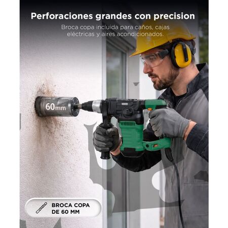 Rotomartillo Bron by Gadnic 3 en 1 Alta Potencia 1500W Velocidad Ajustable SDS Plus 800 RPM 5J 230V 50Hz Kit Completo Broca Copa 60 mm