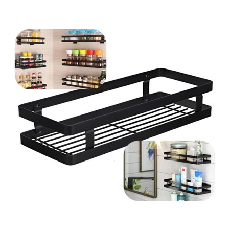 Organizador De Ducha XL Adhesivo Waggs Repisa Multiuso De Acero Negro