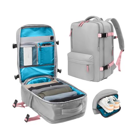 Mochila Viral Para Cabina Avión 11 Bolsillos Tela Oxford Ultra Resistente Gris