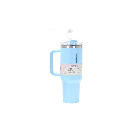 Vaso Termico Con Bombilla 1200ml Celeste Skora