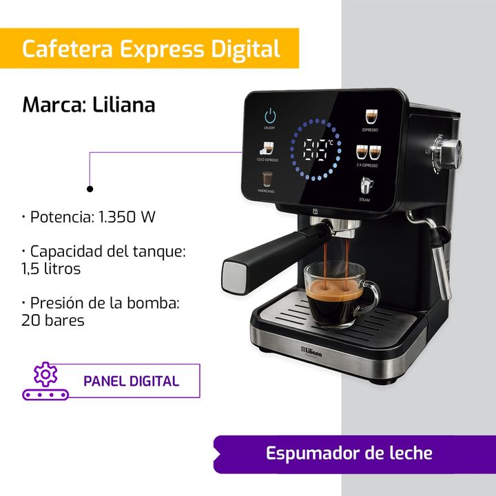 Cafetera Express Liliana ProSteam 20 Bares Digital 1350W - Vista 3