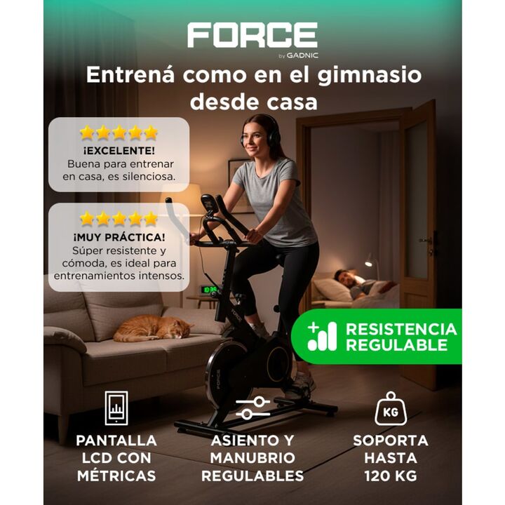 Bicicleta Fija De Spinning Force By Gadnic Disco De Inercia 4 Kg Display LCD Pedales Antideslizantes - Vista 3