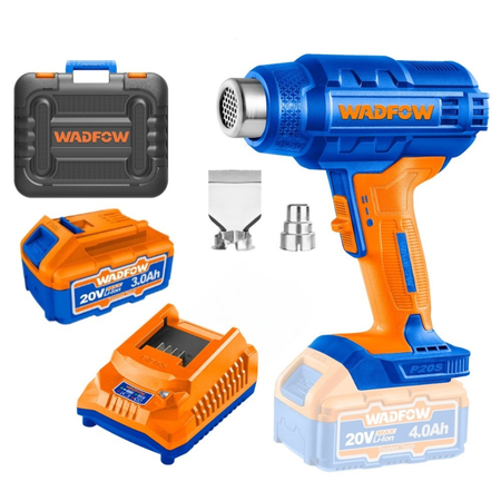 Pistola De Calor 20v Con Bateria Cargador Wadfow + Accesorio Azul