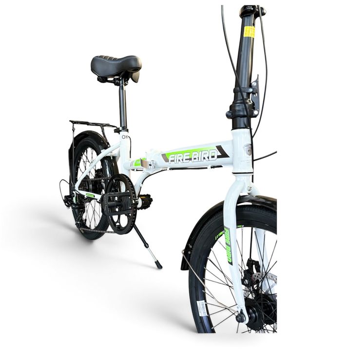 Bicicleta Plegable Fire Bird Rect _Blanco-Verde _Cuadro de acero _Freno a disco _6vel _ Rodado 20” - Vista 3