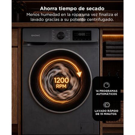 Lavarropas Automático Gadnic 7.5 Kg Tecnología Inverter 1200 RPM Carga Frontal 14 Programas Lavado Rápido 15 Min