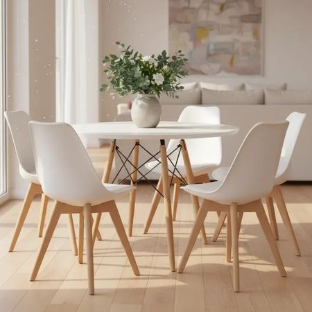 Juego De Comedor Mesa Eames 120cm+6 Sillas Tulip Blanco