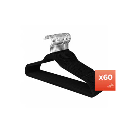 Perchas de Terciopelo Ultradelgadas Waggs Antideslizante Negro Pack 60U