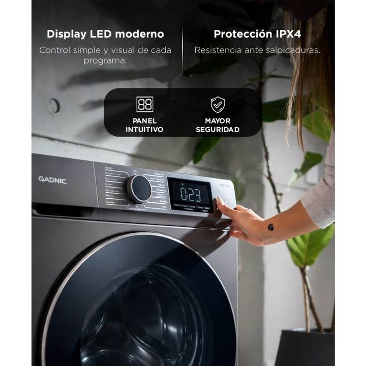 Lavasecarropas Gadnic 12Kg Lavado 8Kg Secado 1200RPM Inverter Automatico Frontal 1800W - Vista 6
