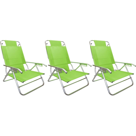 Set 3 Reposeras Silla Baja 80012 Descansar 5 Posiciones Verde Manzana