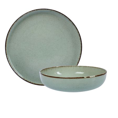 Set X 12 Plato Playo Bowl Envejecido Porcelana Verde