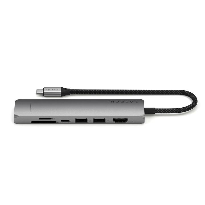 Hub USB-C Satechi 7 en 1 Slim Ethernet HDMI 4K Gris - Vista 3