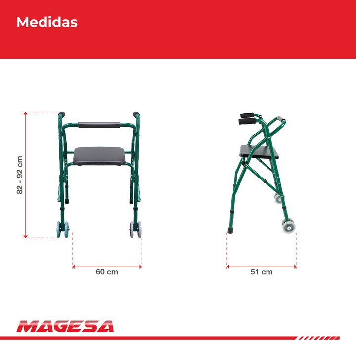 Andador Ortopedico De Aluminio Con Asiento Y Ruedas Jl914 - Vista 5