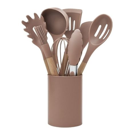 Set 9 Utensilios de Cocina Carol con Mango de Madera Terracota