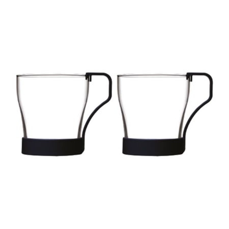 Jarro Taza Mug Vidrio Con Asa y Base Plasticas Set X 2 Pasabahce