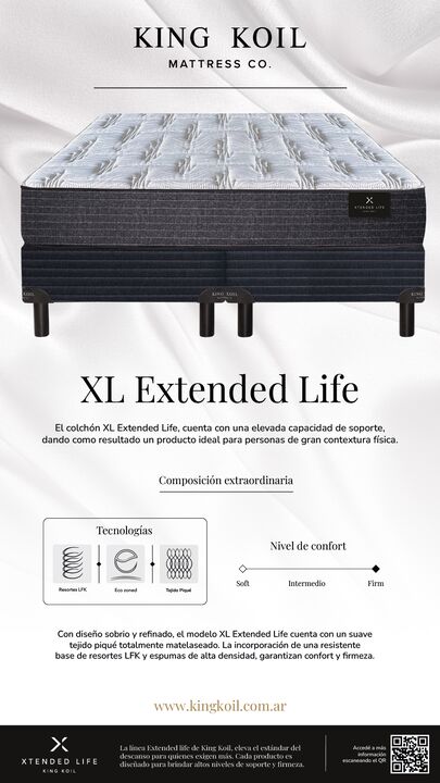 Colchon King Koil XL 1 Plaza y media 90x190cm De Resortes LFK Reforzados Extra Firme + Almohada de Regalo - Vista 3