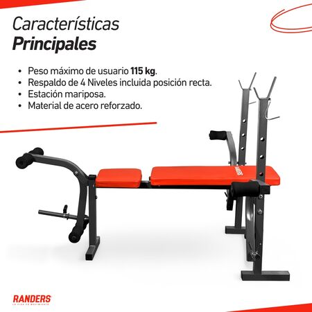 Banco Musculacion Randers Arg-140-X Multigimnasio Mariposa