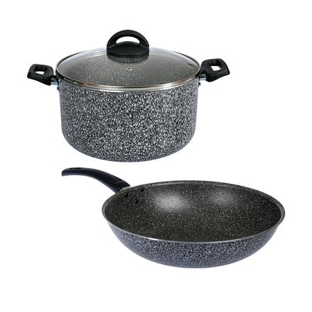 Olla Cacerola 24 Tapa Vidrio Wok Sarten 28 cm Aston Pedra Gris 