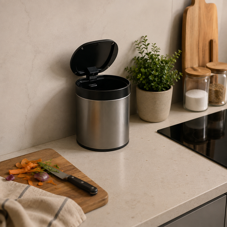Cesto Tacho Mesada Residuos a Presion 1.5 Lts Acero Inoxidable Mate Soft Touch