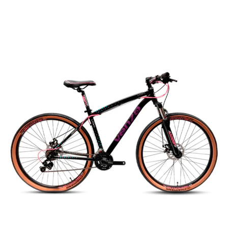 Bicicleta MTB Venzo Loki Talle S R29 21V Negro/Rosa/Teal Disco Mec. 