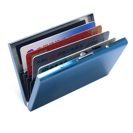 Tarjetero Rígido Azul Anti-Robo Gadnic Wallet4 Acero Inoxidable