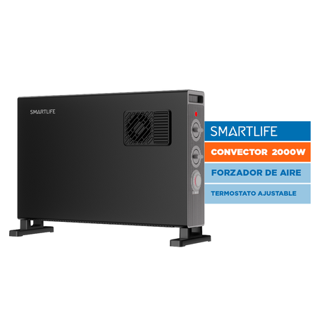 Calefactor Electrico Smartlife 2000W Timer Portatil Negro