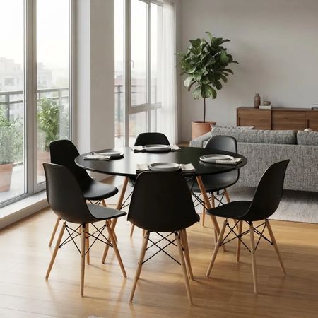 Juego De Comedor Mesa Eames 120cm+6 Sillas Eames Negro