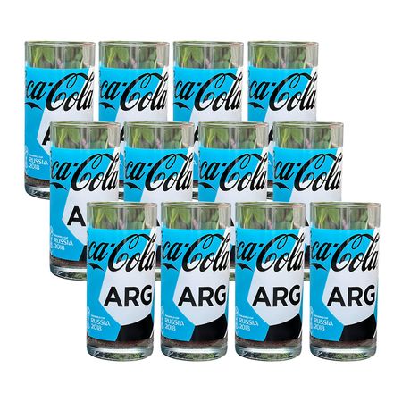 Set x 12 Vasos Vidrio Coca Cola Mundial Argentina 245 cc Pasabahce
