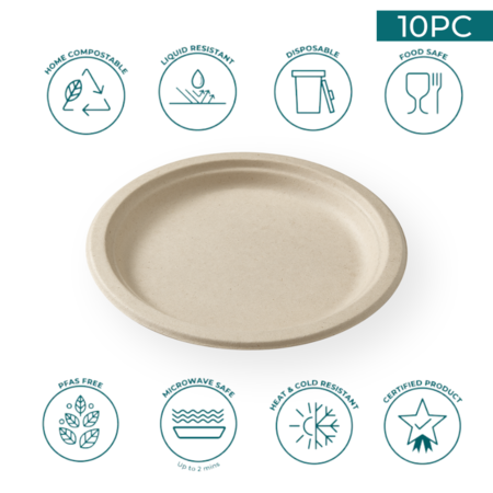 Set x 10 Plato Aston 23cm Descartable Biodegradable Reciclable Ecológico