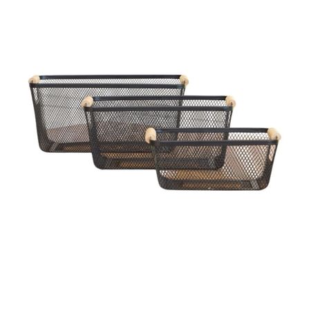 Set x 3 Organizador Canasto Cesto Alacena Cocina Metal Madera Natural
