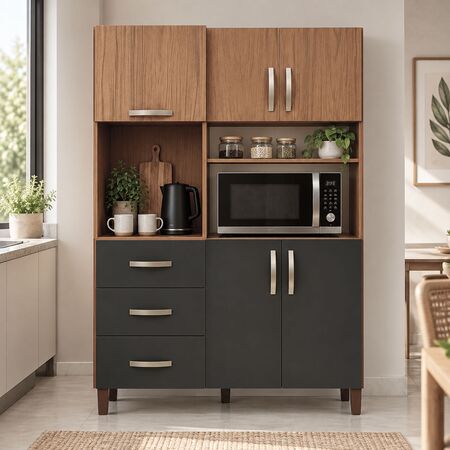 Despensero Organizador de Cocina Kit de 5 puertas y 3 cajones Grafito Teca Maximo Acapulco