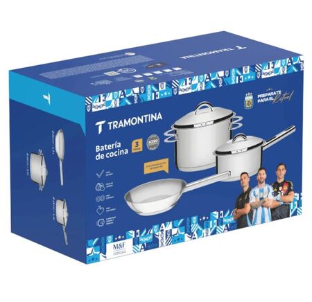 Bateria de cocina 3 pz solar Tramontina C/Triple fondo Acero Inox