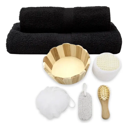Combo Home Spa Premium: Juego de Toalla y Toallón Franco Valente + Set de Baño Trendy 5 Piezas