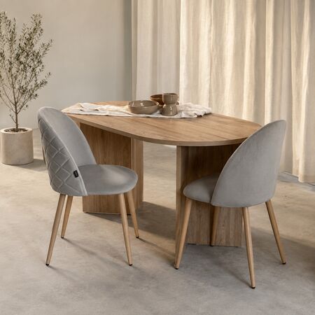 Combo Mesa Zaragoza 160x80 + 4 Sillas Cheers Tapizadas en Pana Gris