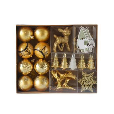 Set De Adornos Navidenos Para Arbol x 55 Piezas Gold