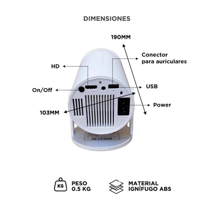 Proyector Gadnic HY300 PRO WiFi BT FHD 4500 Lumenes - Vista 6