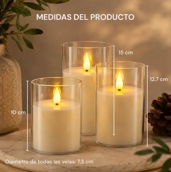 Set 3 Velas LED Recargables Decorativas Efecto Llama - Vista 3