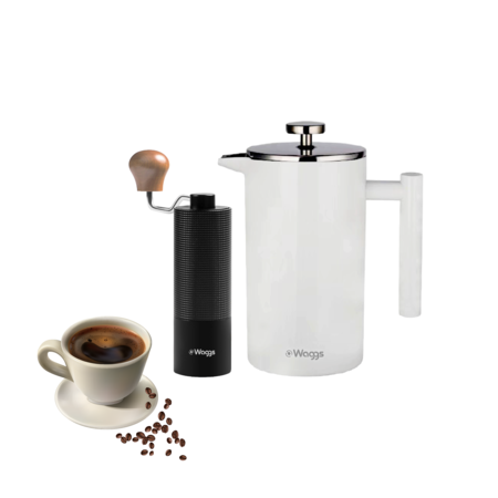 Set Cafetera Prensa Francesa Y Molinillo Regulable Waggs Crema