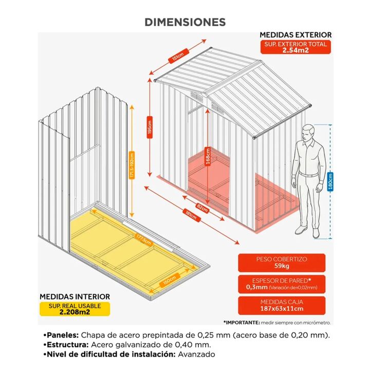 Cobertizo Exterior South Port By Gadnic Acero Galvanizado Doble Puerta Ventilación Galpón 151 x 181 x 195 cm - Vista 6