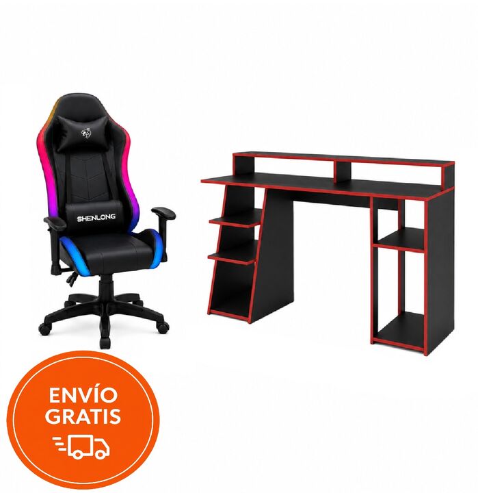 Combo Silla Gaming Shenlong GC150 Iluminación RGB + Escritorio Gamer ES0009 Fiplasto - Vista 10