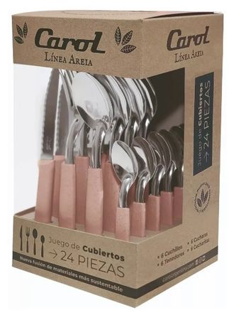Juego De Cubiertos 24 Piezas Carol Areia Rosa ( 31124-ARR)