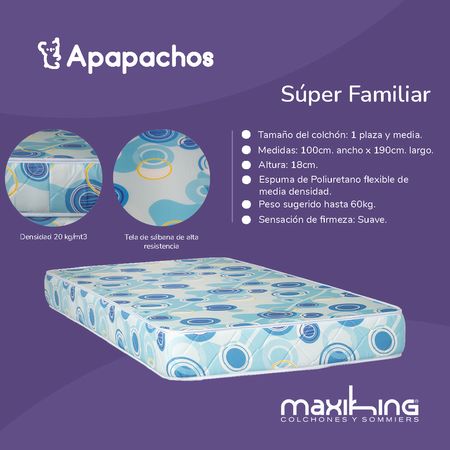 Colchon Maxiking Super Familiar 1 Plaza y Media 100x190x18cm Espuma Flexible Tela de Sabana Resistente