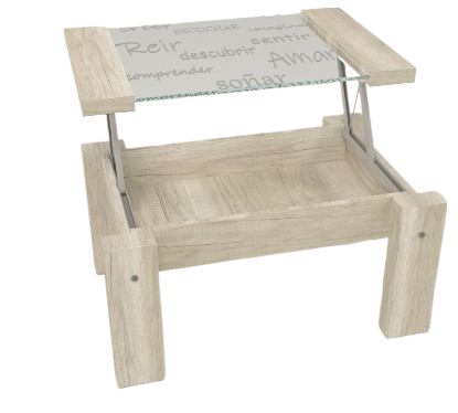 Mesa Ratona Elevable Living Doppia 7157 Tapa De Vidrio 0.9 X 0.55M Helsinky