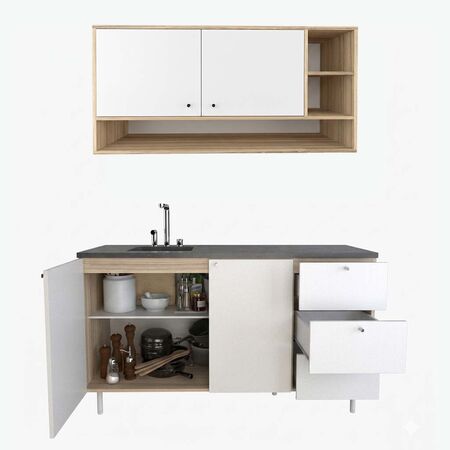 COMBO DE COCINA 120 CM BAJO MESADA Y ALACENA DE 120 CM COCO BOLO BLANCO
