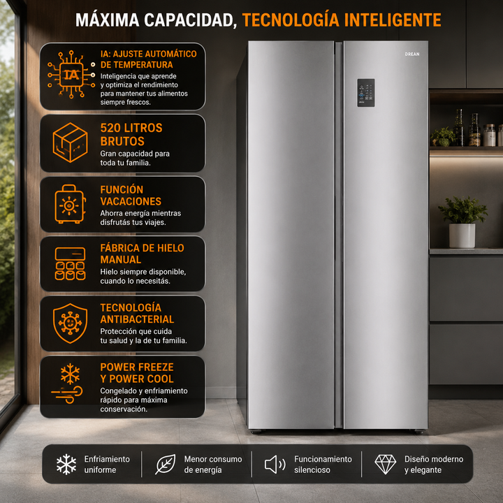 Heladera Side By Side Inverter Drean Dsp480lkrss0 456 Litros - Vista 2