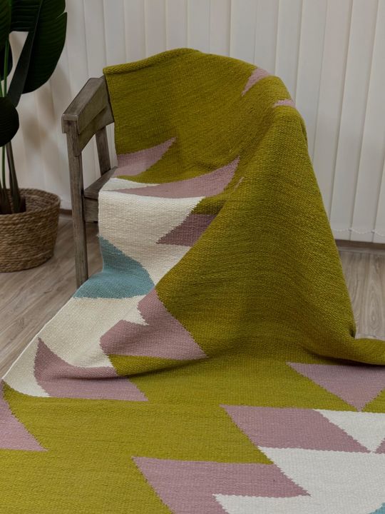 ALFOMBRA INCA MOSTAZA TEJIDA 100% LANA DE OVEJA - Vista 1